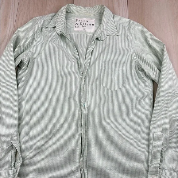 Frank & Eileen Barry Mint Green & White Striped Cotton Button-Up Shirt, Large