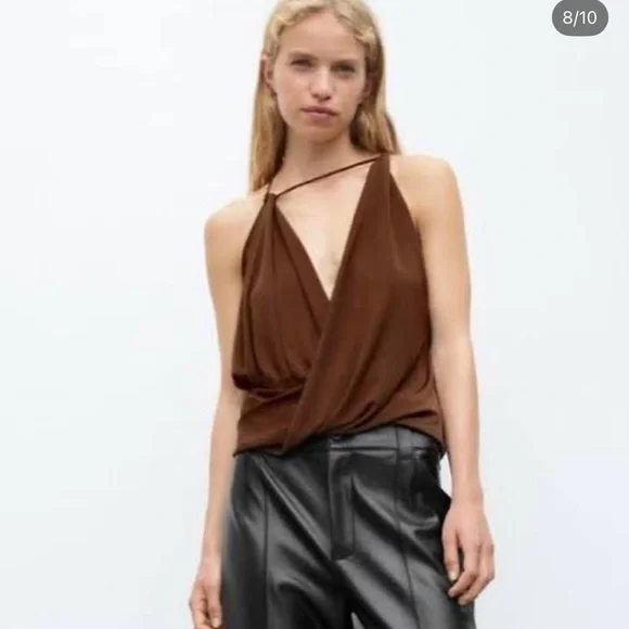 Zara brown draped top