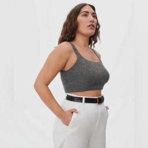 Everlane Cozy Stretch Crop Tank Top Women’s Large Charcoal Gray Wool Yak