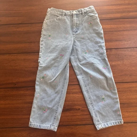 Vintage Talbots Kids Embroidered Floral Denim Jeans Snap Button Size 5‎