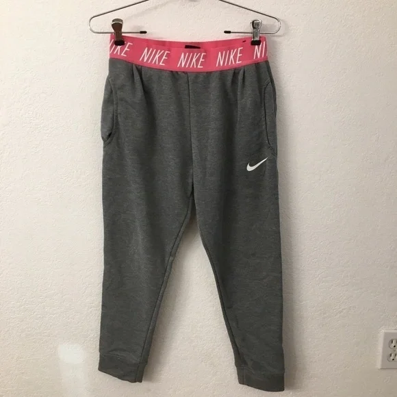 Nike big girls studio training pants carbon heather youth joggers size large