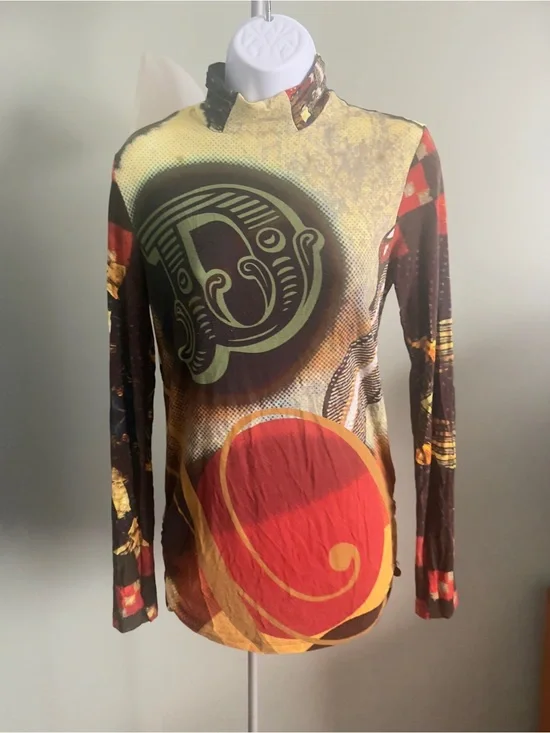 Desigual Abstract Print turtleneck  Long-Sleeve Top in Red and Brown