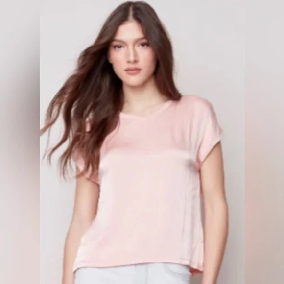 Charile B short sleeves mixed fabric top Blouse NWT