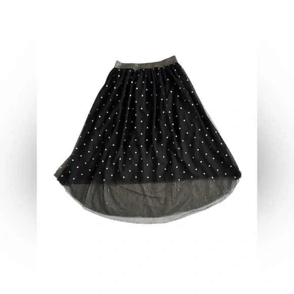 Xhilaration Girls XL 14-16 Blk tulle Skirt w lining & Gold polka dots & lining