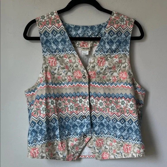 Vintage Vivaldi Jeanswear Cottagecore Floral Patchwork Vest Large Boho Prairie♠️