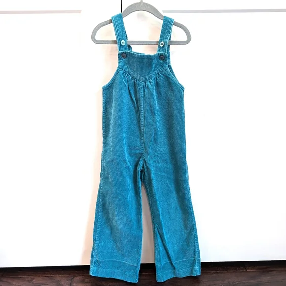VINTAGE girls teal blue corduroy bib overalls cords size 4t