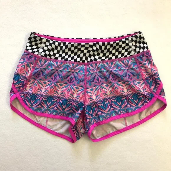 Ivivva By Lululemon Speedy Short Girl Pink Blue Print Black White Check Girl 12