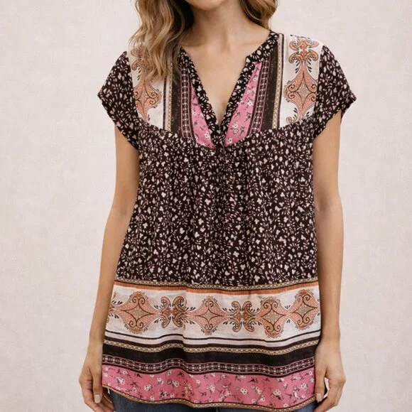 DR2 by Daniel Rainn Sheer Cap Sleeve Flowy Boho Festival Peasant Blouse XS