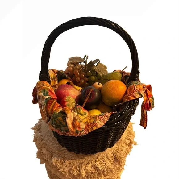 Vintage fruit basket with assorted fruits in cottagecore basket beautiful