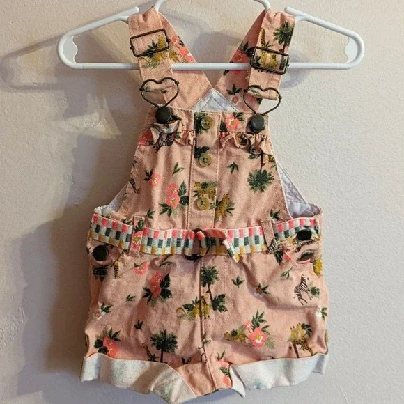 Zoo safari jungle themed bib shortalls for baby 3-6 month