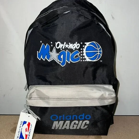 Vintage Orlando Magic Backpack Bag Black NBA Nasco Lightweight Printed