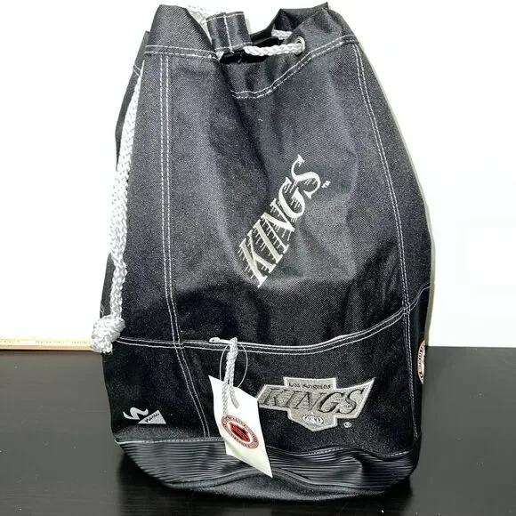 Vintage Los Angeles LA Kings Backpack Bag Black NHL‎ Nasco Gym Sack Heavy Duty