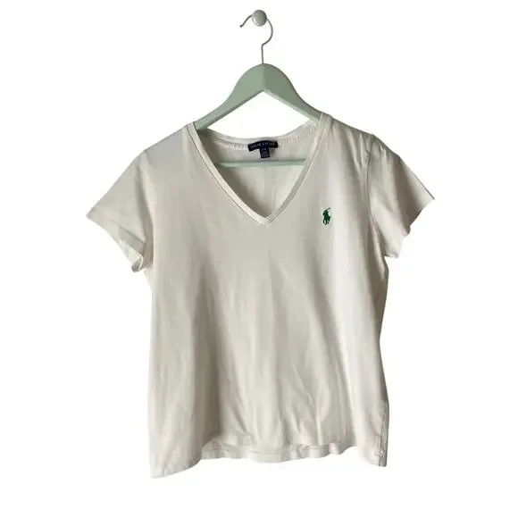 Ralph Lauren White V-Neck Tee Size Large