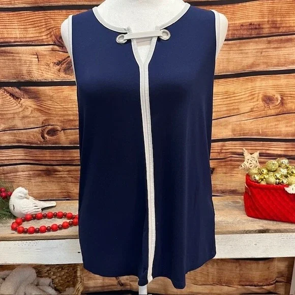 Cable &‎ Gauge Womens Navy Sleeveless V Neck Tank Size S