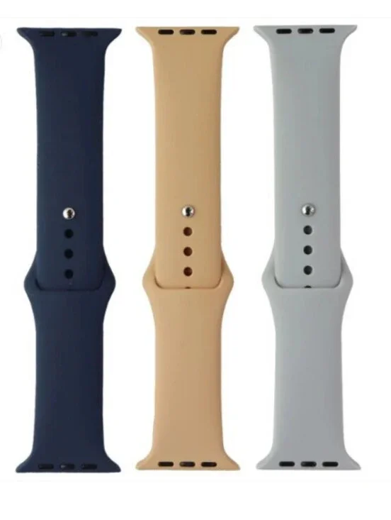 Apple Watch Band 3‑Pack – Soft‑Touch Silicone (42/44/45mm) Navy/Tan/Gray