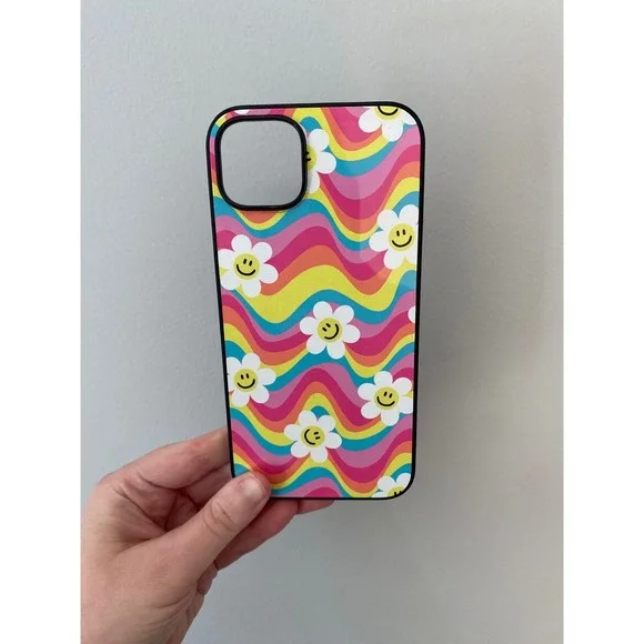 Unbranded Phone Case iPhone 15 Plus Multicolor Retro Wavy Smiley Daisy