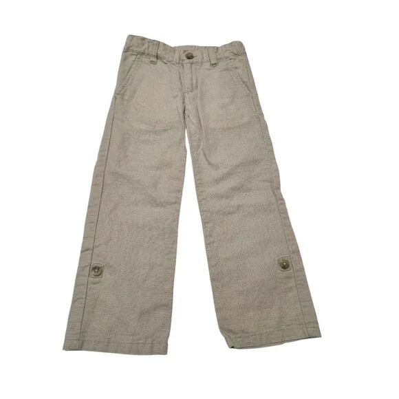 Janie and Jack Linen Blend Pants Tan Pockets Adjustable Waist/Length Sz 4 D11.1
