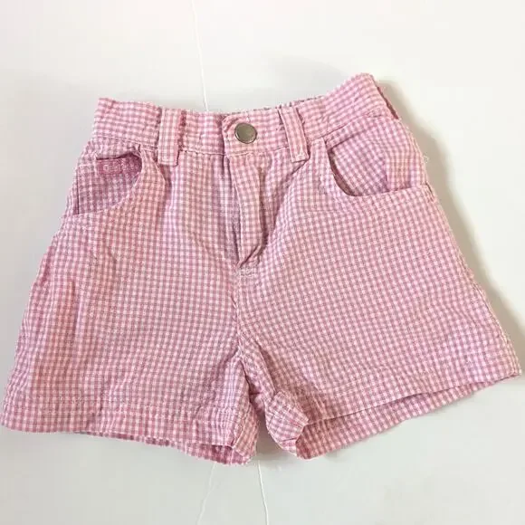 Vtg Oshkosh Shorts Girls Sz 18-24m Pink Gingham Denim 90s