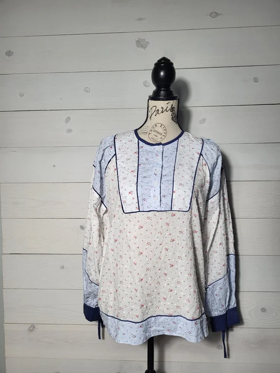The Shirt by Rochelle Behrens Top Cotton Dainty Floral Panel Blouse Cottagecore.