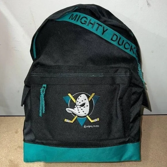 Vintage Anaheim Mighty Ducks Backpack Bag Black NHL Nasco Embroidered