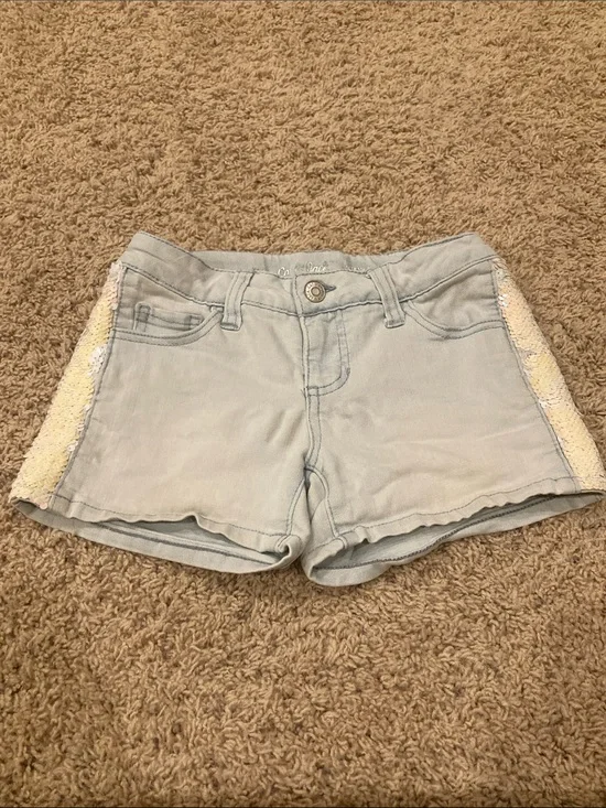 Cat & Jack Light Blue Denim Shorts with Ivory Sequin Side Panels
