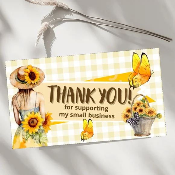 120 Thank You Cards Small Business Packaging Inserts  Glossy Finish Sunflowers