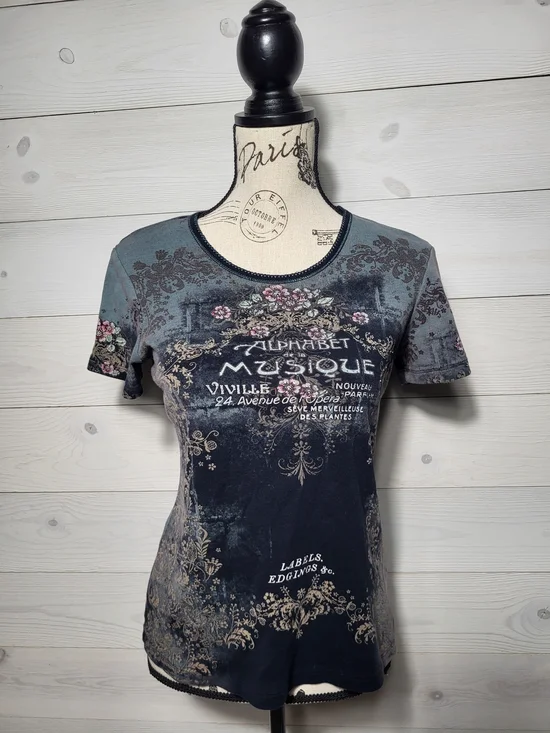 Skinny Minnie Y2K T-Shirt Cotton Floral French Graphic Ombre Vintage Shirt