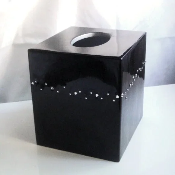 MIKE+ALLY NYC Crystal Ebony Black Boutique Tissue Box Cover *with flaws*