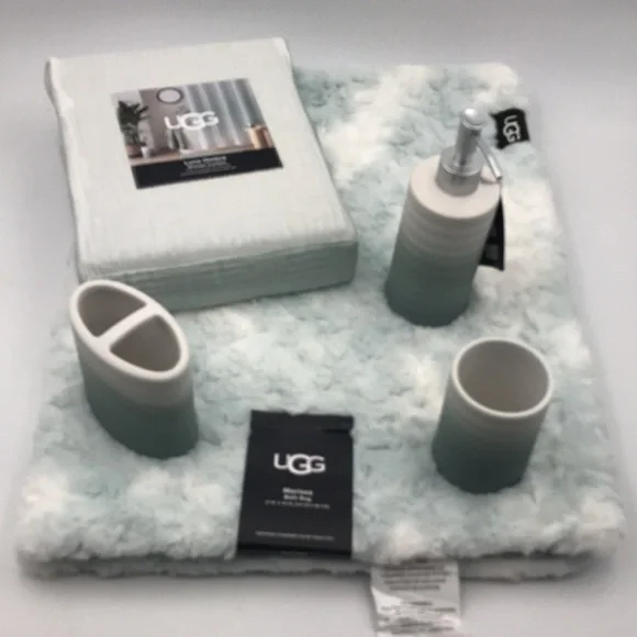 5 Pc Set Ugg Marissa Bath Mat Luna Shower Curtain Ombre Ceramic Bath