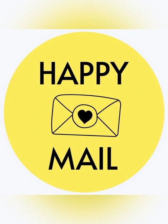 50 SHIPPING STICKERS - 2” ROUND - HAPPY MAIL - YELLOW‎