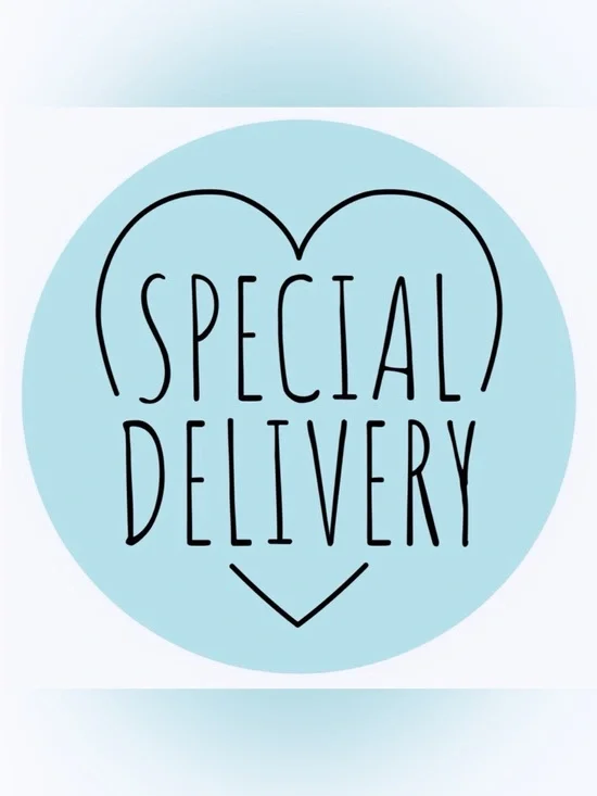 50 STICKERS - 2” ROUND - “SPECIAL DELIVERY” - BLUE