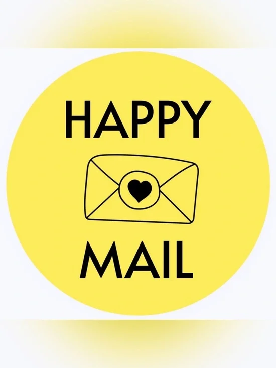 50 SHIPPING STICKERS - 2” ROUND - HAPPY MAIL - YELLOW