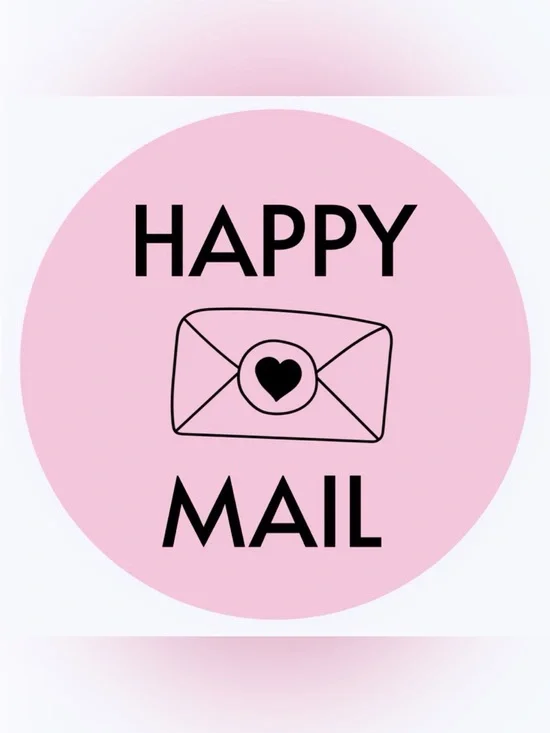 50 STICKERS - 2” ROUND - ‘HAPPY MAIL’ - PINK