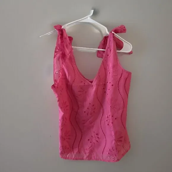 Women's Medium Ruffle Babydoll Tank Top Pink‎ Bow Coquette Romantic Y2K