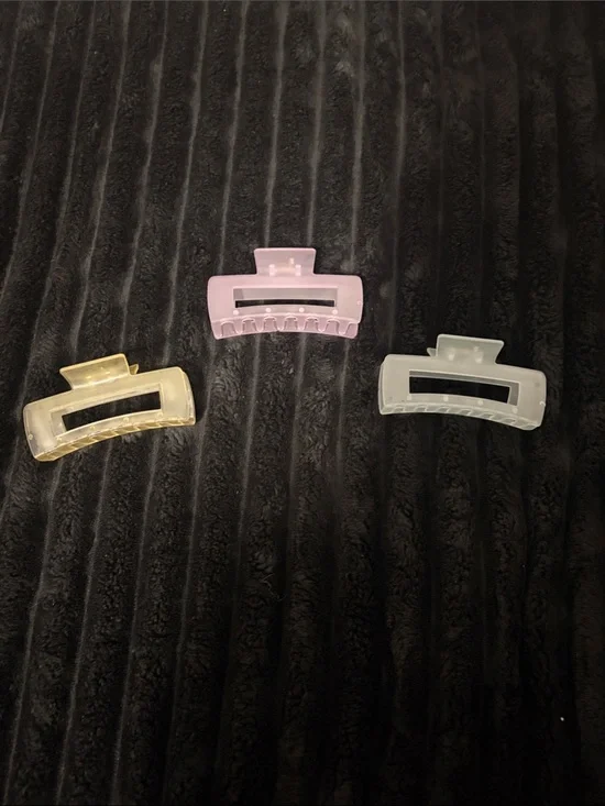Set of 3 Pastel Hair Claw Clips - Pink, Yellow, Clear