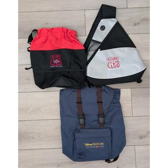 Disney Castaway Club‎ Cruise Line Bags Lot Of 3 Backpack Sling Drawstring