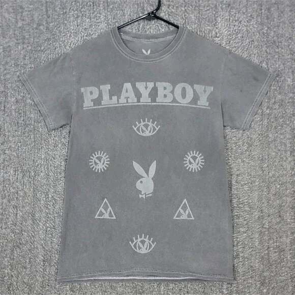 Playboy T-Shirt Womens XS Gray Short Sleeve Logo Official Licensed Graphic Tee