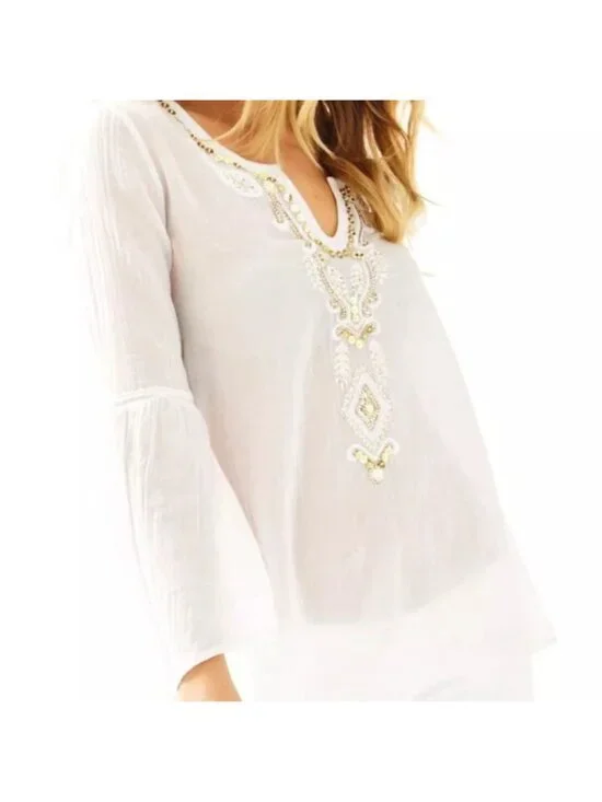 Lilly Pulitzer Embellished Audra Top in Resort White Size XS NWT