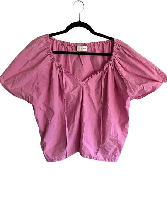 MATTEAU Boho Popover Blouse Pink Puff Sleeve Size 8 US 12 UK 40 EU