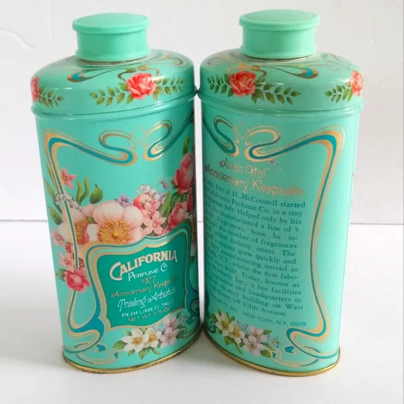 Vintage Avon California Scented Powder Vanity Talc Tins Floral Design