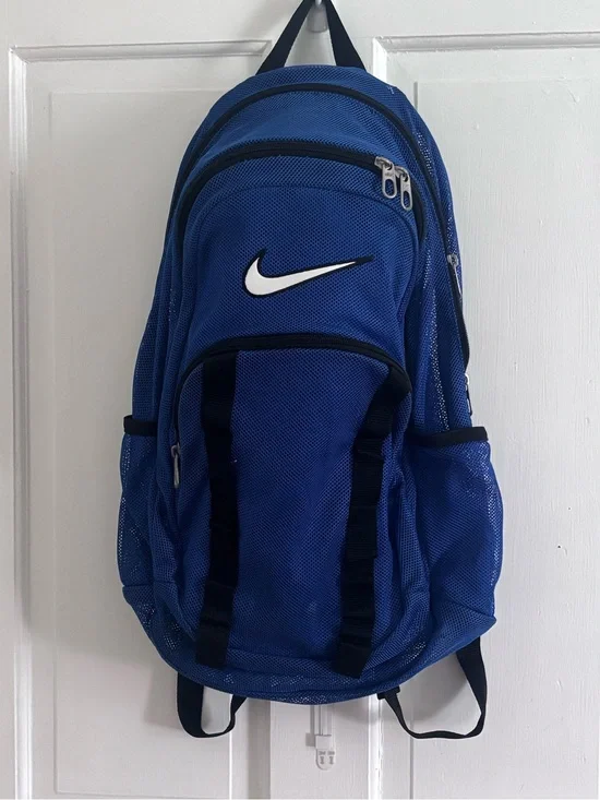 Nike Blue Mesh Backpack Black Straps Gym Swim Camp Sports Bag -Machine Washable