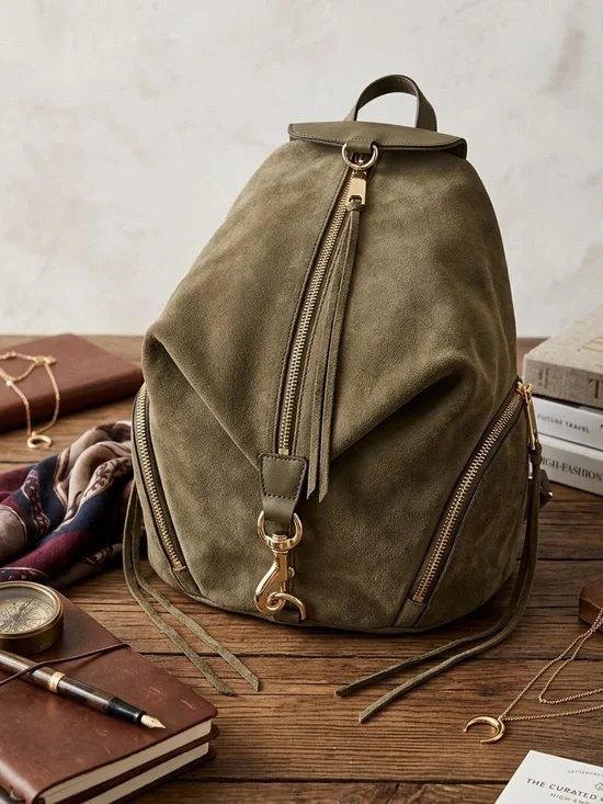 Authentic Rebecca Minkoff Julian Backpack Olive Green Nubuck Leather Rucksack