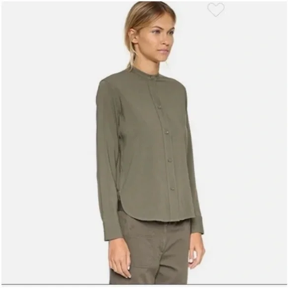 Helmut Lang Blouse Button Down Organza Green Luxe Minimal  Size Small