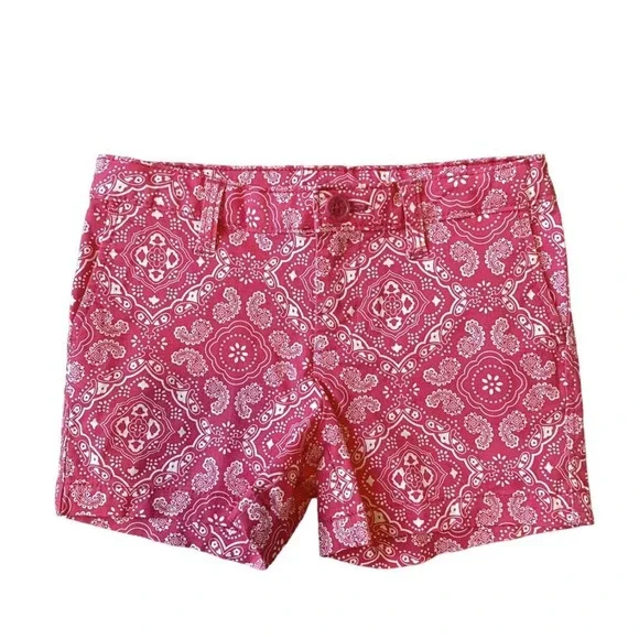 NWOT Girls M 8 Faded Glory Hot Pink & White Paisley Bandanna Print Summer Shorts