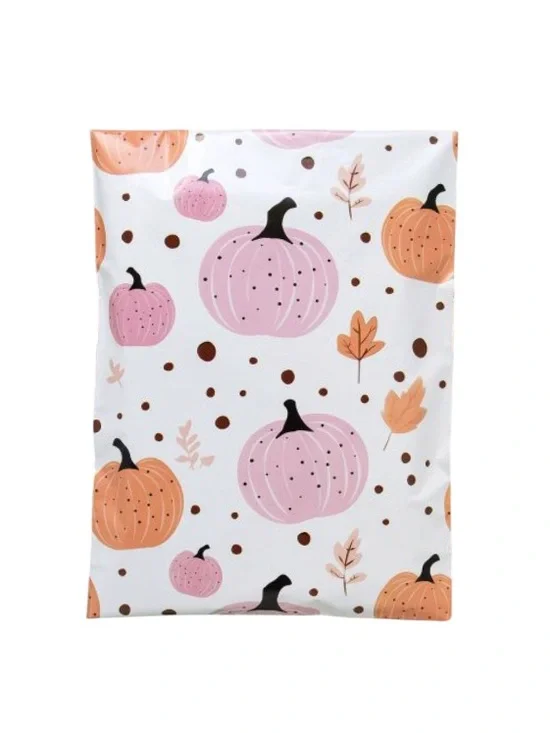 15 - 10x13 Decorative Pink & Orange Pumpkin Mailer - Seasonal Shipping Supplies