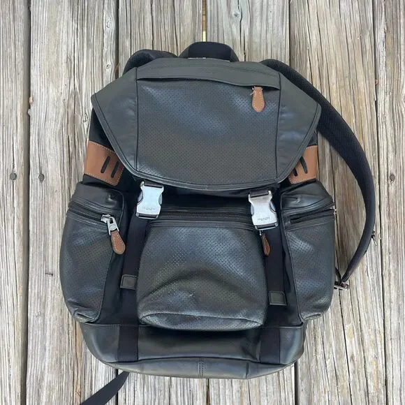 Coach Terrain Trek Backpack Perforated Leather Nylon Bag Black F57477