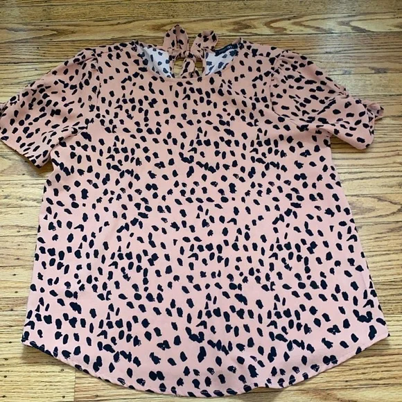 Papermoon Claudia Ruched Sleeve Blouse Coral and black size small top