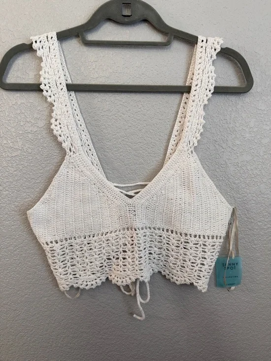 Forever 21 White Crochet V-Neck Camisole Bralette