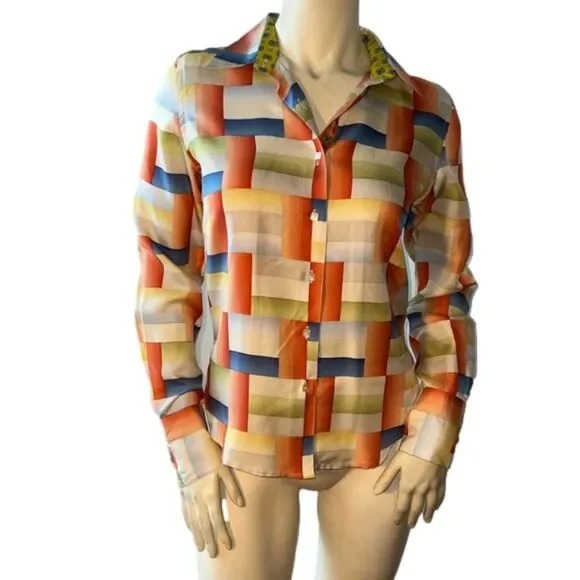 Robert Graham Silk Top Square Button Down Office Work Blouse. Size 4.