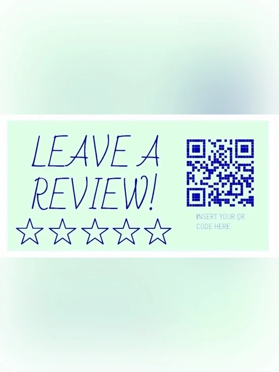 50 CUSTOM STICKERS - 2.25” x 1.25” - “LEAVE A REVIEW” - W/ QR & NAME - MINT
